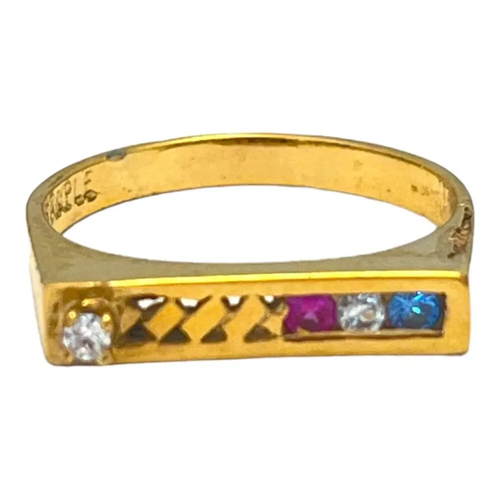 Vintage 1960s Multi Color Rhinestone Ring Gold Tone Size 6.5 Mid Century - 5T